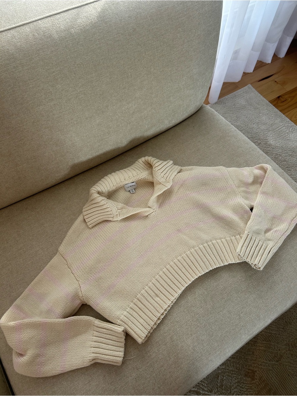 LA hearts Cropped Cream baby pink Collared Sweater 100% cotton